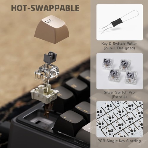 RK Royal R75 (23411) Wired RGB Hot Swap Mechanical Keyboard Phantom Brown Switch - Picture 15 of 24