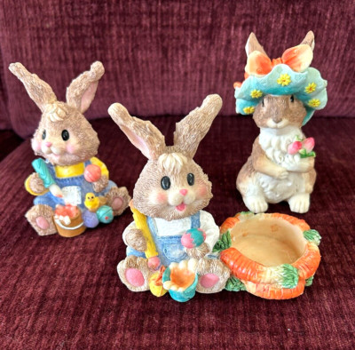 3 Vintage K s Collection Bunny Easter Decor - 1 can hold a tea light candle