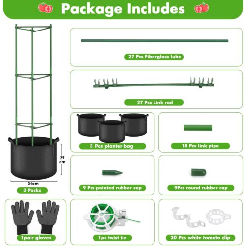 3PCS 48" Tomato Cages with 3 Grow Bags Heavy-Duty Garden Plant Support - Picture 2 of 7