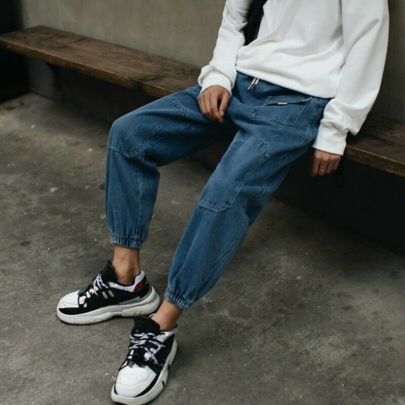 Men Denim Harem Pants Casual Trousers Japanese Jeans Cargo Men Denim Harem Pants Casual Trousers Japanese Jeans Cargo