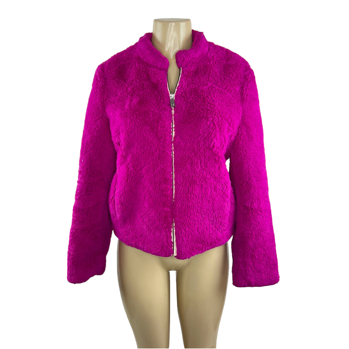 Banana Republic Faux Fur Jacket Size S Pink Fuchsia Bomber Teddy