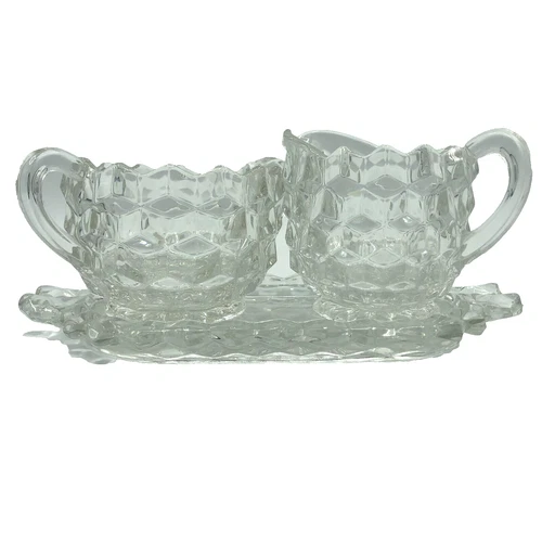 Fostoria American Small Cream and Sugar Bowl Set with Tray Vintage GUC