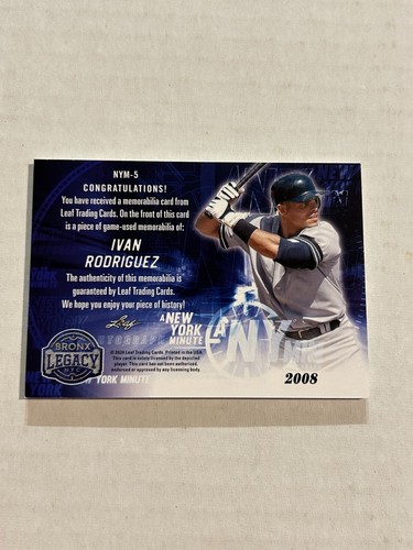 2024 LEAF BRONX LEGACY IVAN RODRIGUEZ 17/45 GAME USED JERSEY RELIC YANKEES SP - Picture 2 of 2