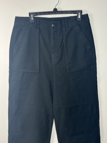 J Crew Wide Leg Cargo Pant in Sateen Cotton Womens 8 Black Pants Patch Pockets - Picture 3 of 9