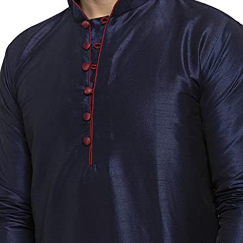 Traditional Plain Full Sleeve Silk Kurta Pajama Regular Fit Party Were For Mens - Picture 42 of 66