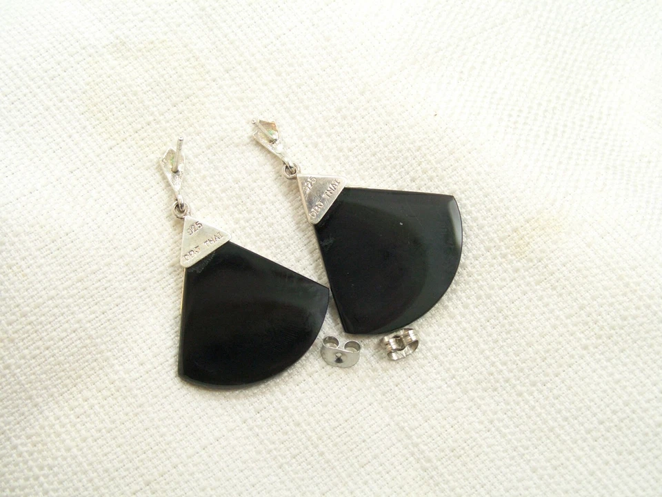 Brincos pendentes de prata esterlina ônix designer Estate DBJ Victoria Townsend ventilador - Imagem 4 de 4
