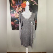 NWT Michael Kors Gray Sequined summer Rayon Knit Mini Long Sleeves Mini Dress M