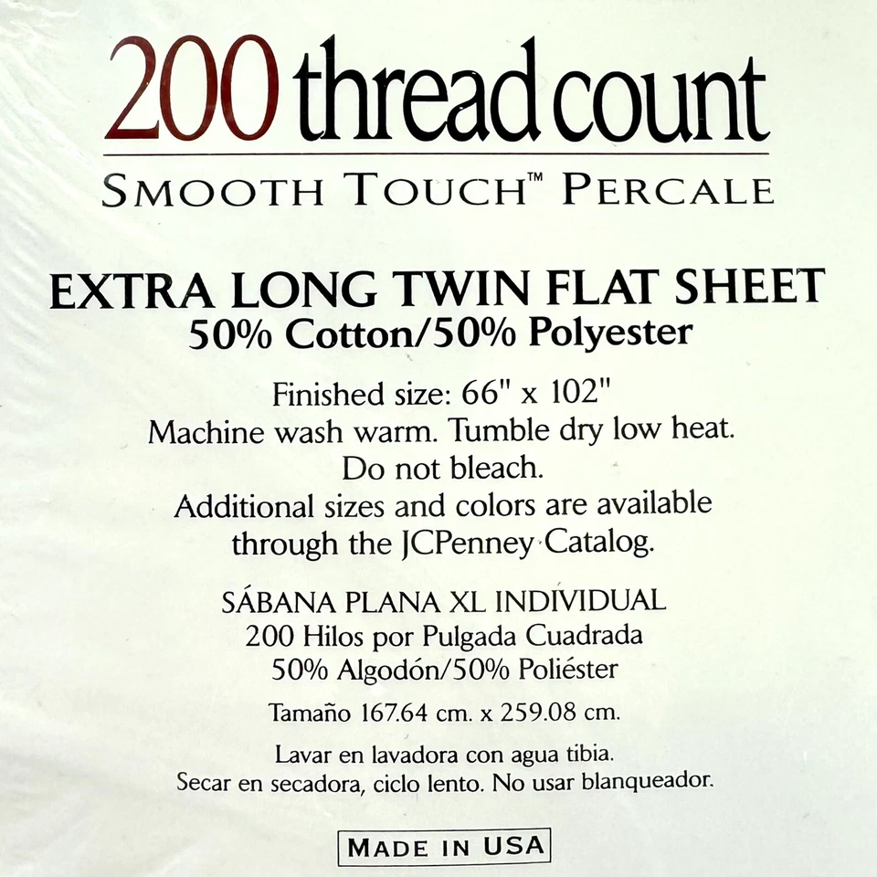 JC Penny Home Collection EXTRA LONG TWIN Flat Sheet 200 Thread Count Percale - Image 2 of 3