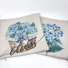 Indoor Outdoor Blue Hydrangea Throw Pillows Covers Patio Square 12"x12" Set of 2