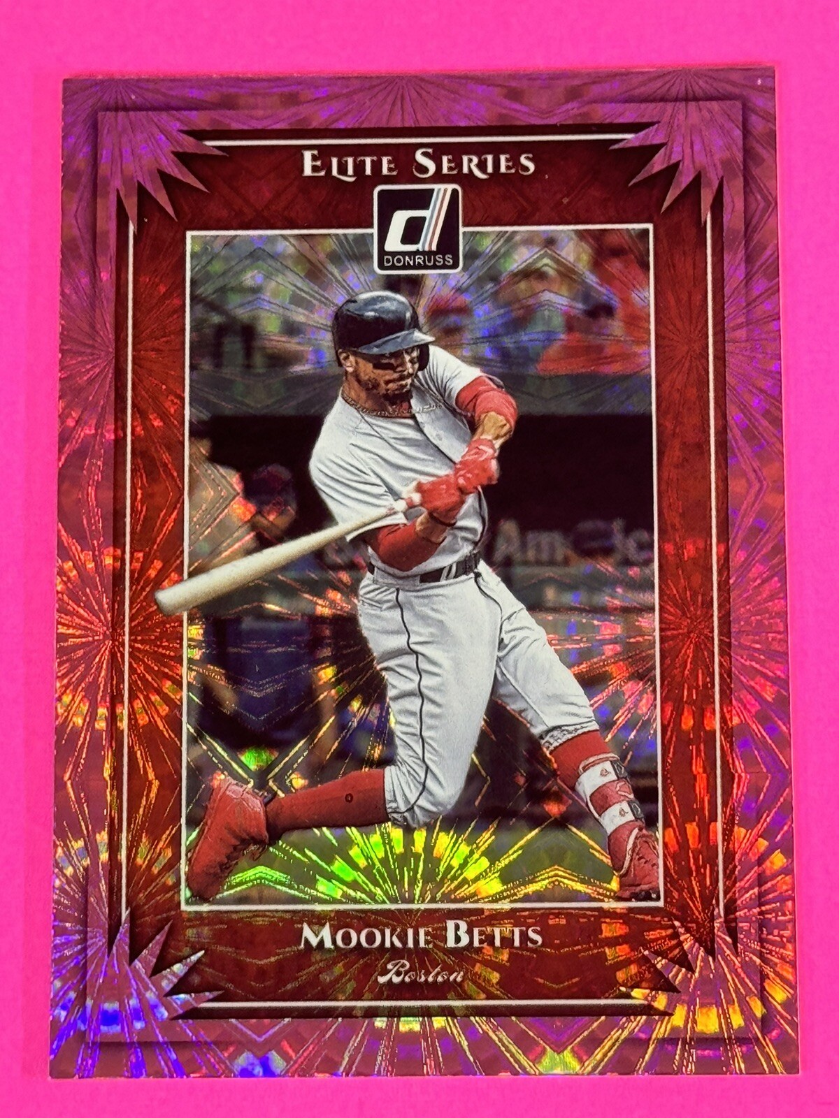 2019 Donruss Elite Mookie Betts Pink Fireworks ES7 Boston Red Sox 