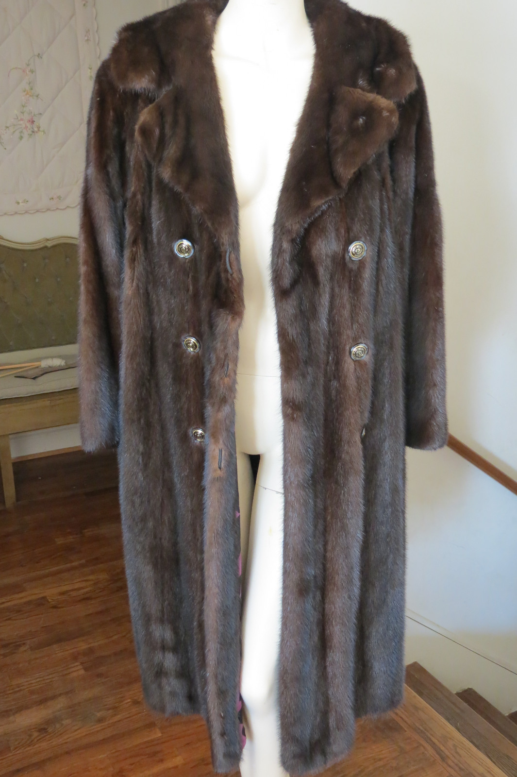 Designer Neiman Marcus Sable Black hue Full length Mink Fur Coat Jacket S-M 0-8 image 5