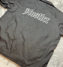 Hustler Windbreaker Jacket Mens M Black Nylon Swish Snap Up Old School Stripper