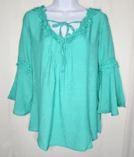 NY Collection Women's Lightweight Teal Pullover Blouse Size Medium Petite - NWT