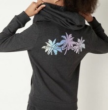 NEW Victoria's Secret PINK Fleece Zip Up Bling Perfect Hoodie Gray Shine Palm XS