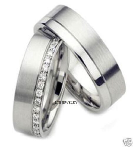10K SOLID WHITE GOLD DIAMOND HIS & HERS MATCHING WEDDING BANDS RINGS SET