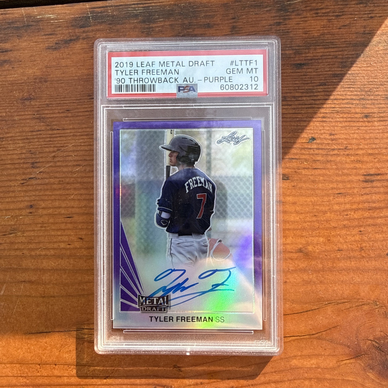 2019 Leaf Metal Draft Tyler Freeman Purple Prismatic AUTO /25 PSA 10 GEM MT view 3