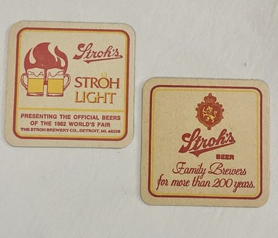 2 Vintage Stroh s Beer Coaster  1982 World s Fair &  Family Brewers  Designs