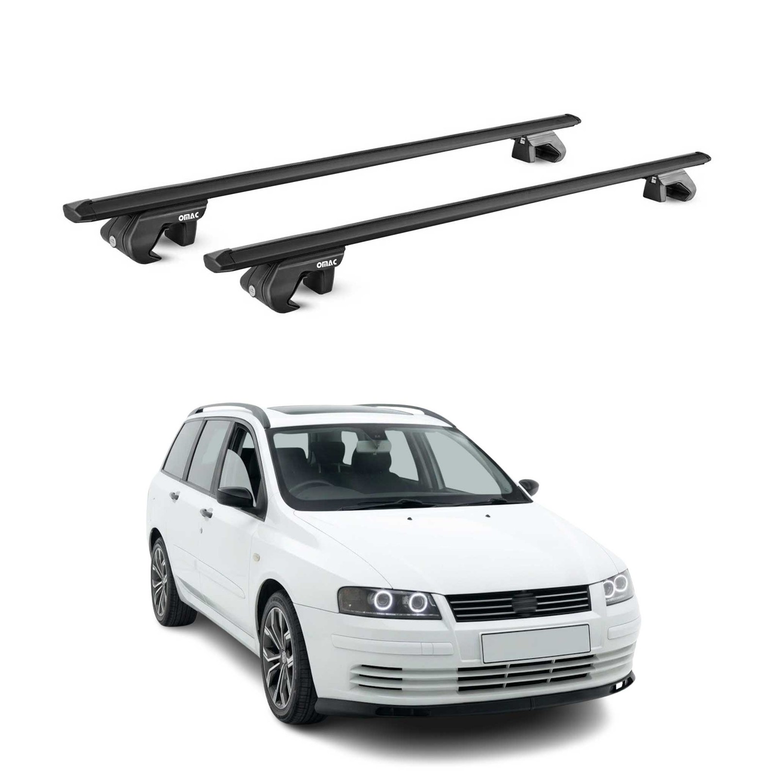 Barres de toit Fiat Stilo Break Alu Noir 2001-2007 ABE en aluminium aérodynamique