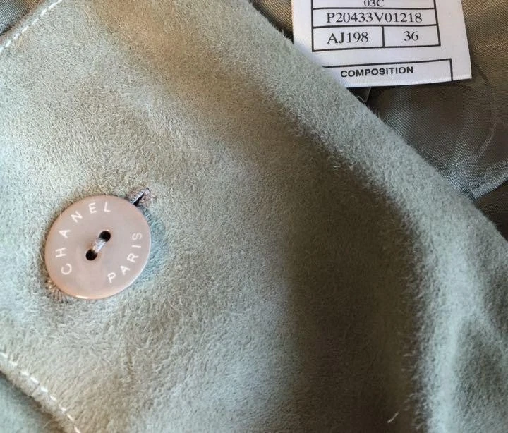 CHANEL Giacca scamosciata seta kaki 100% taglia 36