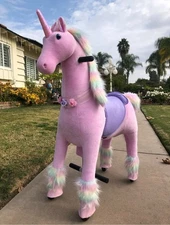 MEDALLION - My Pony Ride On Real Walking Horse Medium Size PINK RAINBOW UNICORN