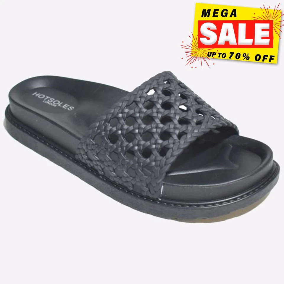 Hotsoles London Ryleigh Beach Summer Fashion Pool Sandals Sliders Black