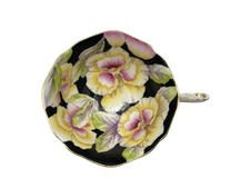 Vintage PARAGON Pansies On Black Pink Gold Tr...