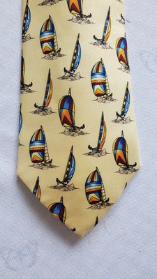  UTOPIA Men's Tie Sailboats/ Sail Surfing Motif  Yellow  Silk Boating Sailing 