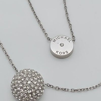 MICHAEL KORS 'Brilliance' Necklace Pave Crystal Encrusted Ball Rhodium Plate 20''