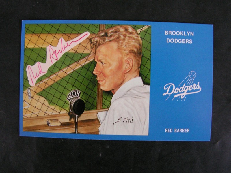 Red Barber Signed Postcard Cut Brooklyn Dodgers PSA & CAS Cert. Mint Susan Rini