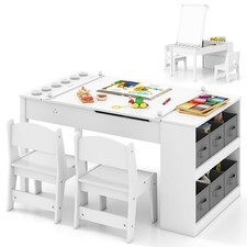 Kids Art Table and Chair Set Wooden Toddler Craft Easel Desk with 2 Tier Open