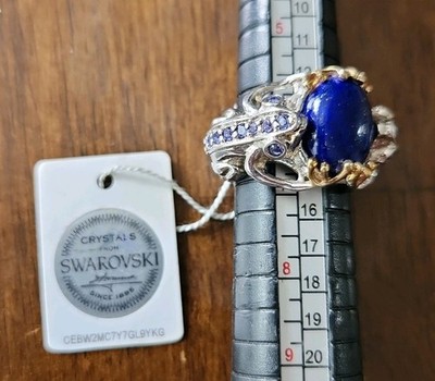 New Swarovski Crystals Lapis Lazuli Ring Sz 6.5 Karis 316L Stainless Steel