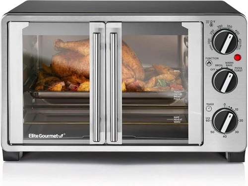 Elite Gourmet ETO2530M Double French Door Countertop Toaster Oven, Bake, Broil, 