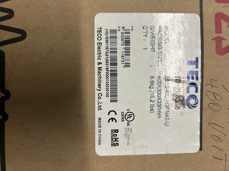 E510-403-H3FN4S-U Teco/Westinghouse 5.2A 460V 3HP E510 Medium Duty   -SA - Image 3 of 3