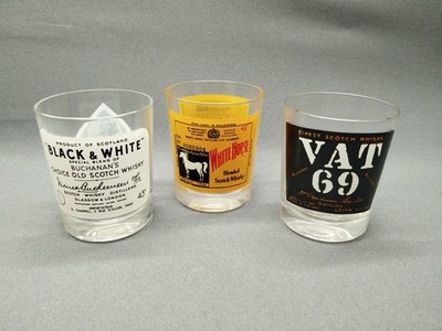 Whisky Gläser Vintage Scotch White Horse Vat 69 Black and White