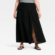 Women Side Slit Maxi A-Line Skirt - Universal Thread Black 30