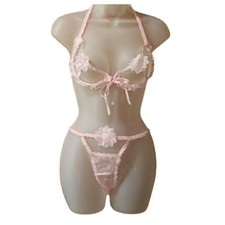 Frederick-s-of-hollywood Women's Pink cage bra lingerie set lG