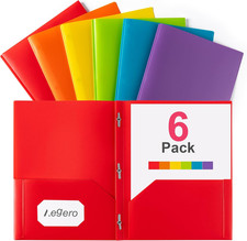 Folders with Pockets and Prong with Fasteners 6 Pack, Assorted Colors ,Durable