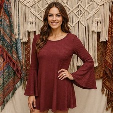 NWT Altar'd State Karney Dress Burgundy Bell Sleeve Small Boho Festival Cottage