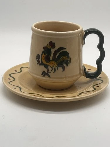 Poppytrail by Metlox finger vintage rooster mug 8oz W/ Saucer