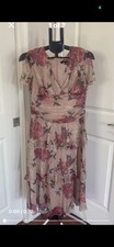 Ignite Evenings Floral Chiffon Layered Midi Sheath Dress Size 8 Beige Pink Gray