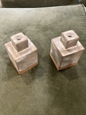 Ceramic Concrete-Style Vases with Cork Bottom Brown Grey Rustic Set of 2