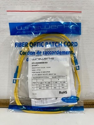 Wirewerks 3M OS2 Simplex Fiber Cable SC/UPC to SC/UPC OFNR New