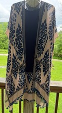 Boho Festival Western Lagenlook Macchia di Ruggine Navy PomPom Open Front Kimono