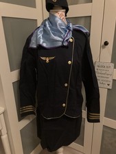 stewardess Kostüm Gr L Blau Gold für Karneval Neu  Mask World