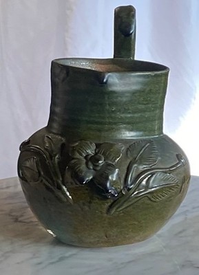 Vintage Green Glazed Pottery Pitcher   Atzompa, Oaxaca, Mexico
