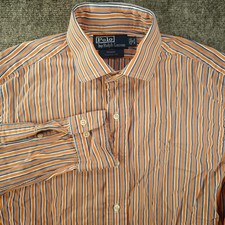 Polo Ralph Lauren Dress Shirt Mens 15 32/33 Regent Orange Blue Striped Spread
