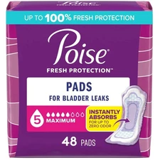 Poise Incontinence Pads for Women, 5 Drop Maximum Absorbency, Regular Length, 48