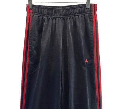 Adidas Track Pants Mens Small Black Red Striped Lounge Pocket Logo Elastic Waist