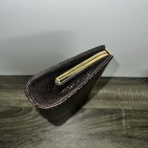Gucci Ultra Rare Large Dark Brown Lizard Frame Clutch Wallet COA Included - Picture 5 of 11