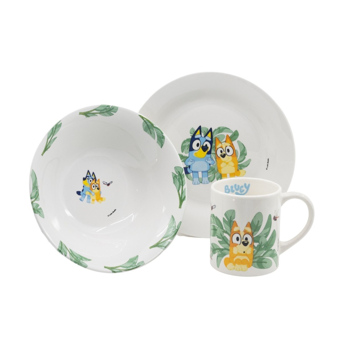 Bluey Kinder Geschirr Set Keramik 3 teilig Teller Schssel Becher in Geschenkbox 9090₽